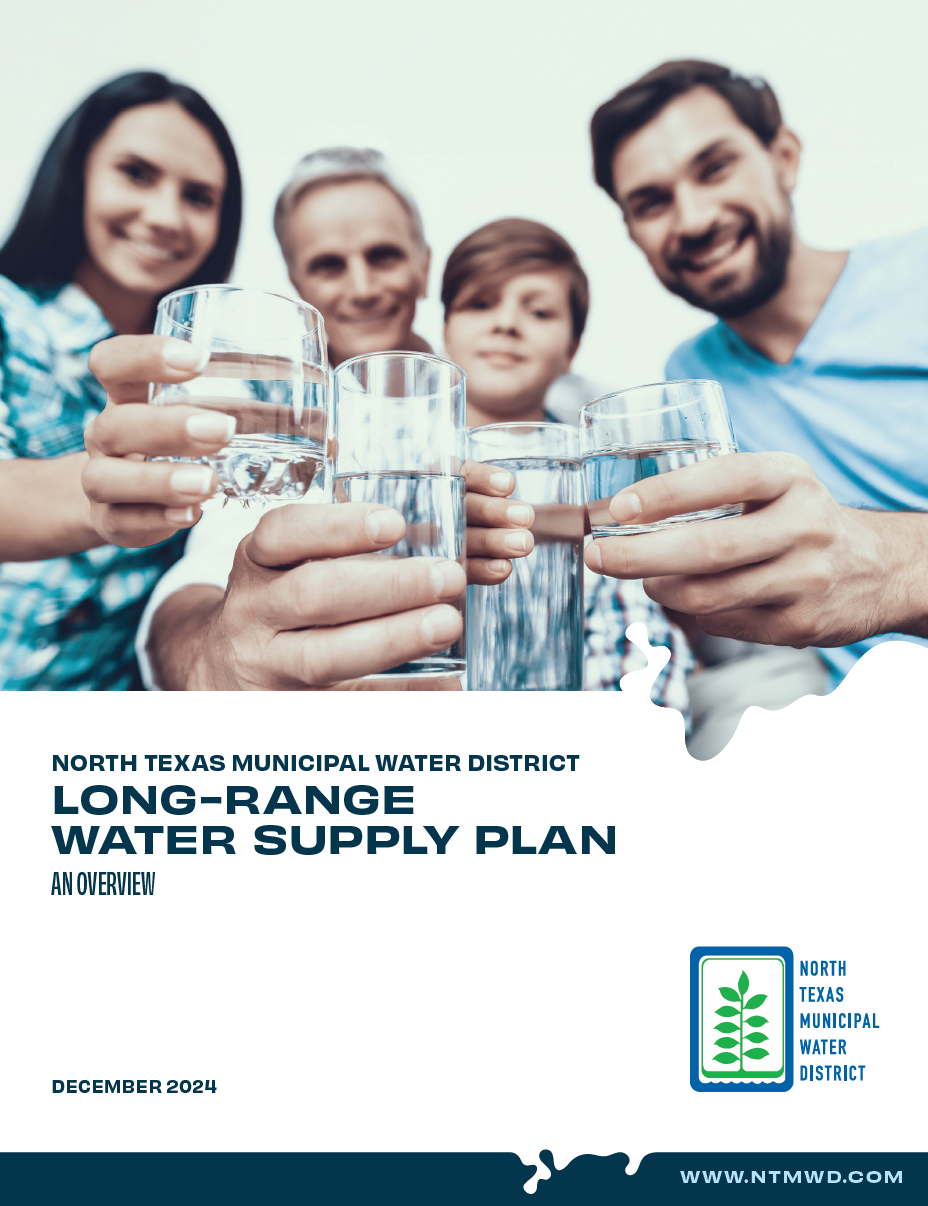 four people smiling with water glass for long-range water supply plan document